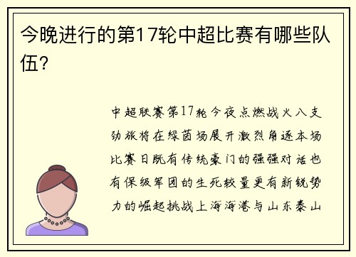 今晚进行的第17轮中超比赛有哪些队伍？