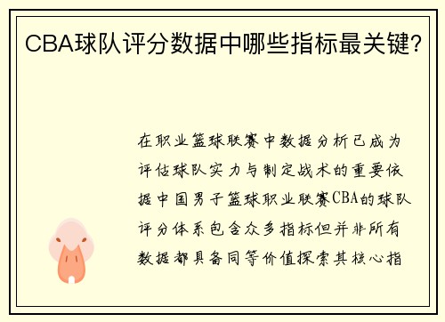 CBA球队评分数据中哪些指标最关键？